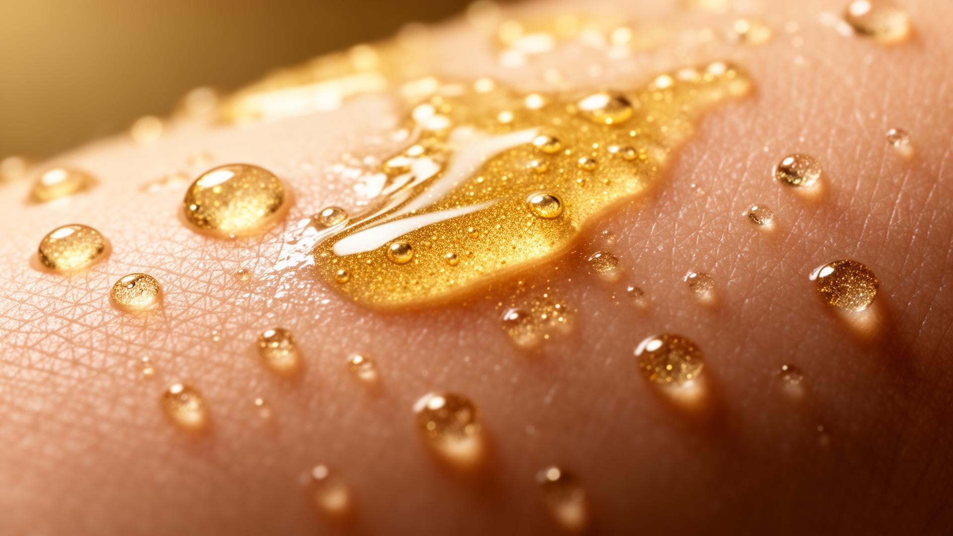 Sérum dourado na pele